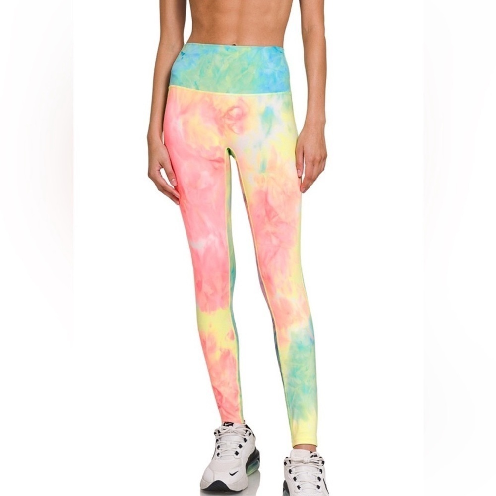 NWT! Neon Athletic Tie Dye Soft High Waisted Leggings - Picture 2 of 3